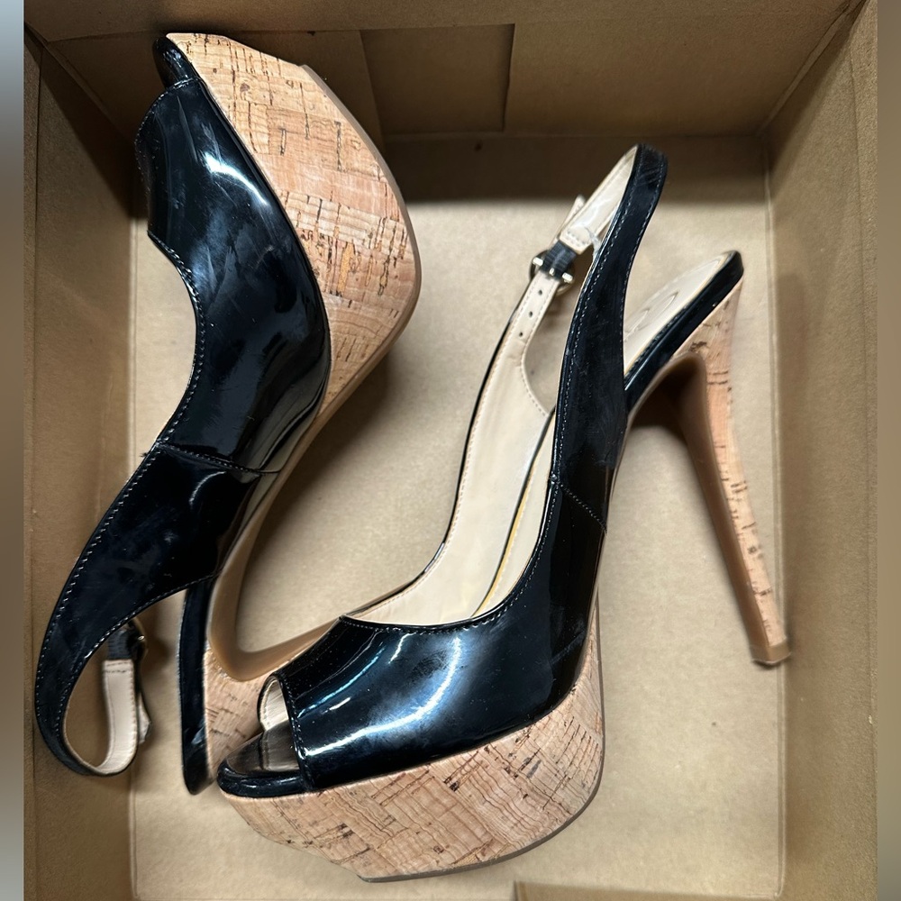 Jessica Simpson TACEY Black Patent Slingback Heels